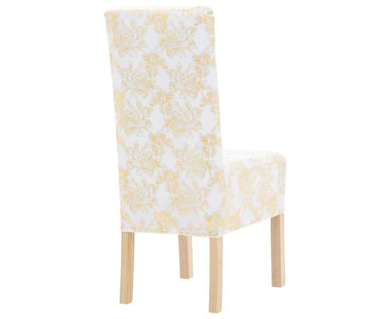 Huse de scaun elastice drepte, 6 buc., alb cu imprimeu auriu, 2 image