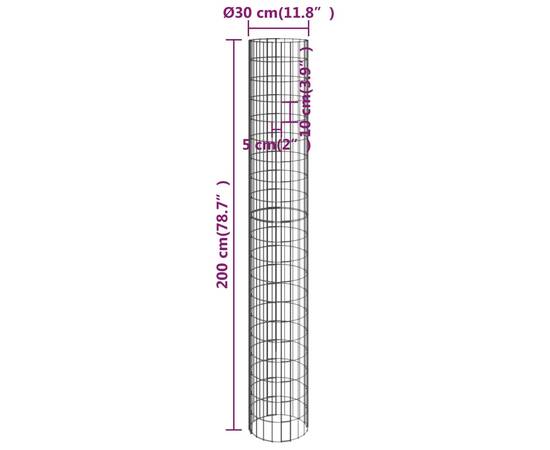 Strat înălțat gabion, Ø30x200 cm, oțel galvanizat, circular, 6 image