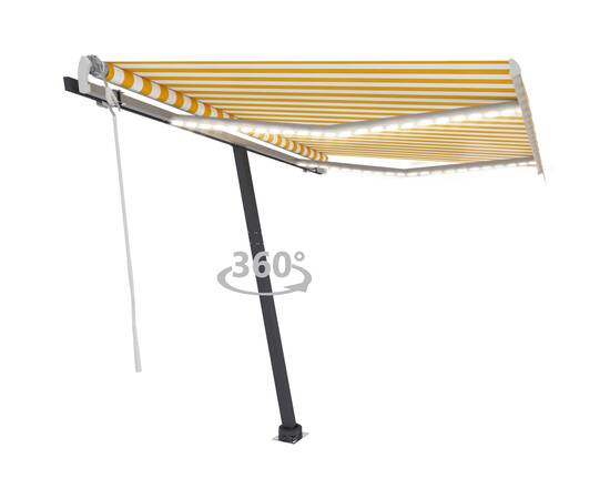 Copertină retractabilă manual cu led galben și alb 300x250 cm