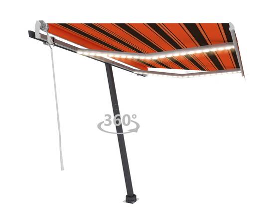 Copertină retractabilă manual cu led portocaliu&maro 300x250 cm