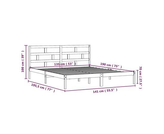 Cadru de pat dublu 4ft6, negru, 135x190 cm, lemn masiv, 9 image