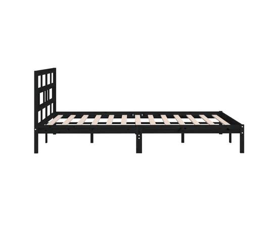 Cadru de pat dublu 4ft6, negru, 135x190 cm, lemn masiv, 5 image