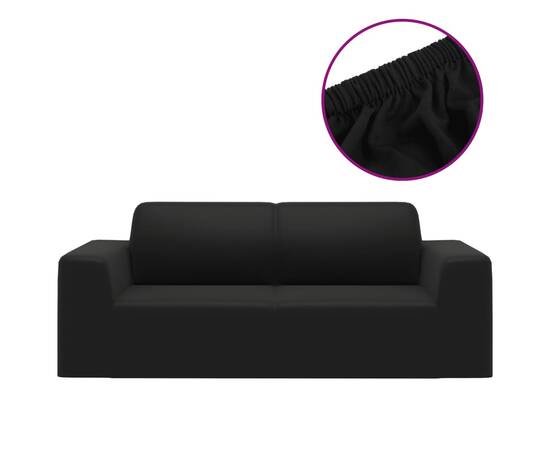 Husă elastică pentru canapea cu 2 locuri negru poliester jerseu, 2 image