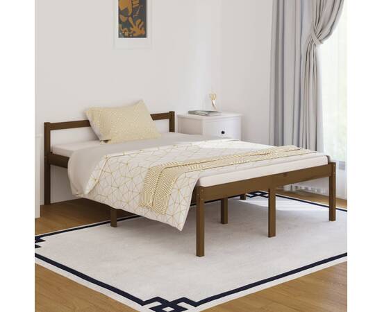 Cadru de pat dublu 4ft6, maro miere, 135x190 cm, lemn masiv pin