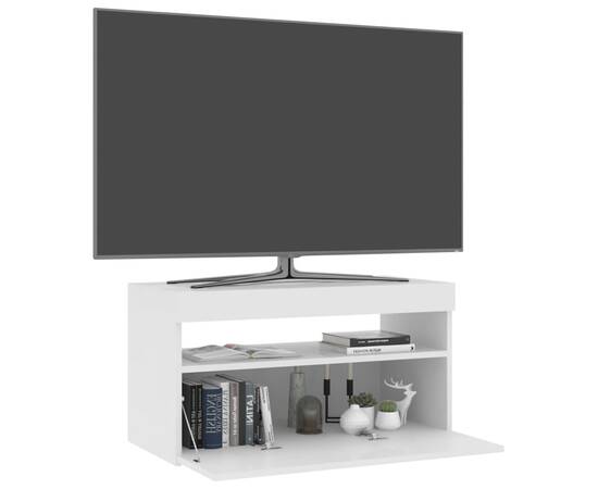 Comodă tv cu lumini led, alb extralucios, 75x35x40 cm, 3 image