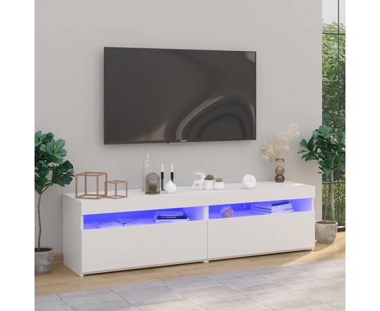 Comode tv cu lumini led, 2 buc., alb, 75x35x40 cm