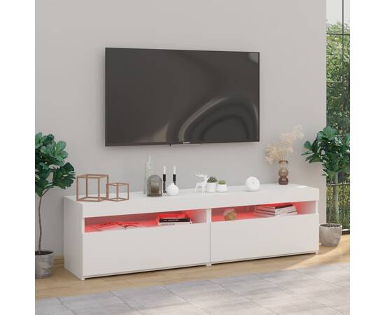 Comode tv cu lumini led, 2 buc., alb, 75x35x40 cm, 5 image