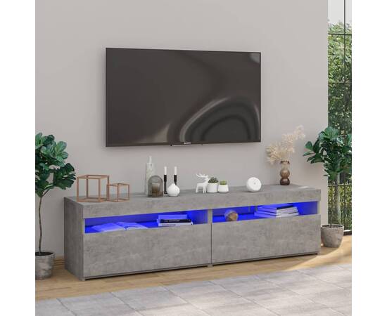 Comode tv cu lumini led, 2 buc., gri beton, 75x35x40 cm