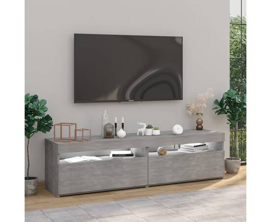 Comode tv cu lumini led, 2 buc., gri beton, 75x35x40 cm, 4 image