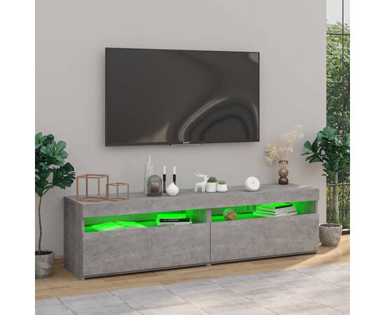 Comode tv cu lumini led, 2 buc., gri beton, 75x35x40 cm, 5 image