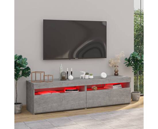 Comode tv cu lumini led, 2 buc., gri beton, 75x35x40 cm, 6 image