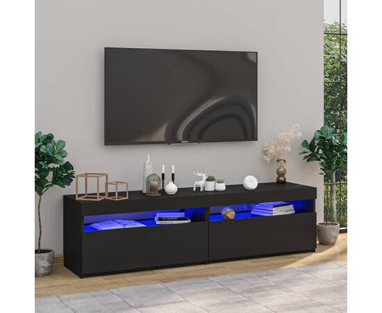 Comode tv cu lumini led, 2 buc., negru, 75x35x40 cm