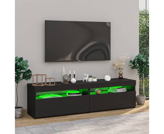 Comode tv cu lumini led, 2 buc., negru, 75x35x40 cm, 4 image