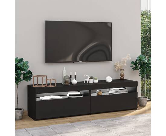Comode tv cu lumini led, 2 buc., negru, 75x35x40 cm, 3 image