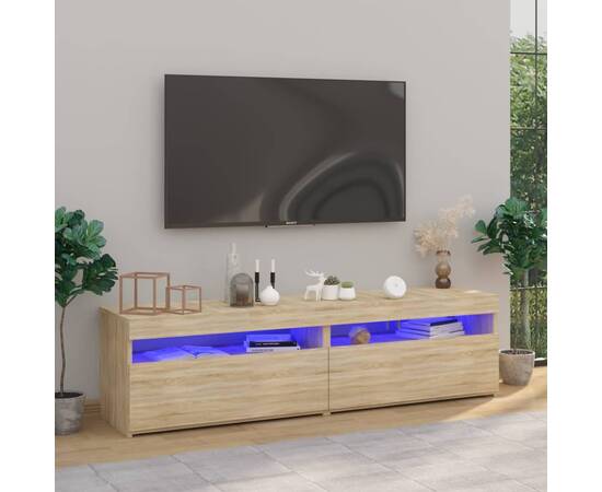 Comode tv cu lumini led, 2 buc., stejar sonoma, 75x35x40 cm