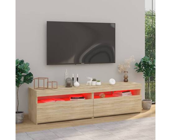 Comode tv cu lumini led, 2 buc., stejar sonoma, 75x35x40 cm, 6 image