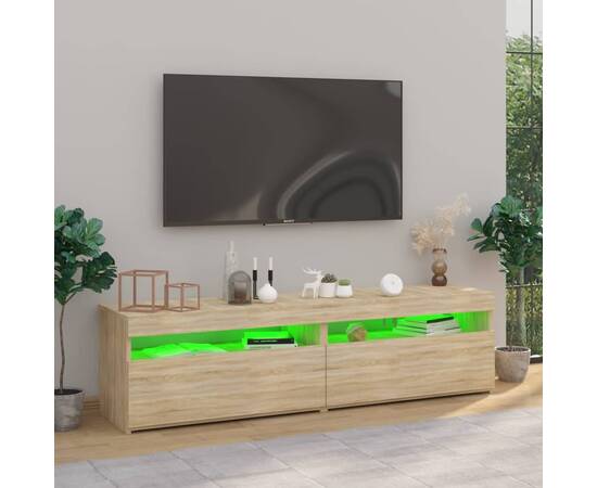 Comode tv cu lumini led, 2 buc., stejar sonoma, 75x35x40 cm, 5 image