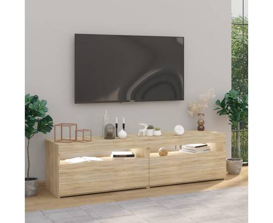 Comode tv cu lumini led, 2 buc., stejar sonoma, 75x35x40 cm, 4 image