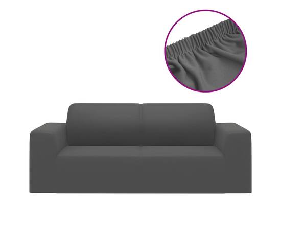 Husă elastică pentru canapea 2 locuri poliester jersey antracit, 2 image
