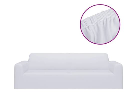 Husă elastică pentru canapea cu 3 locuri poliester jersey alb, 2 image