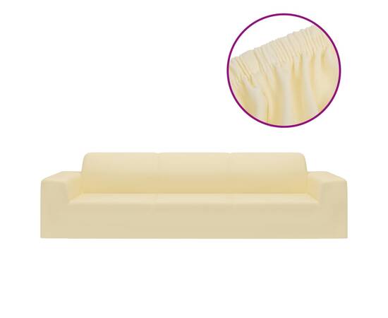 Husă elastică pentru canapea cu 4 locuri poliester jersey crem, 2 image