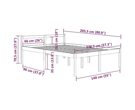Cadru de pat, 140x200 cm, lemn masiv de pin, 8 image