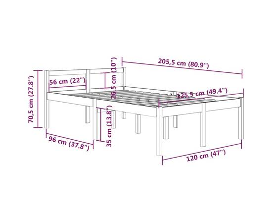 Cadru de pat, alb, 120x200 cm, lemn masiv de pin, 8 image