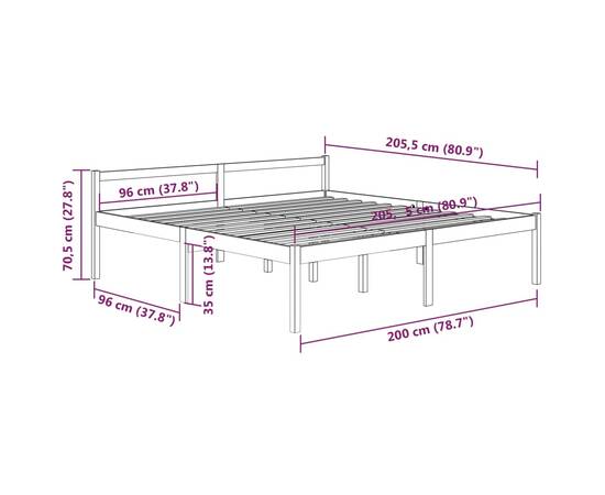 Cadru de pat, alb, 200x200 cm, lemn masiv de pin, 8 image