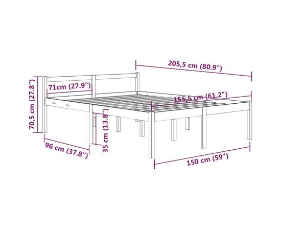 Cadru de pat 5ft king, maro, 150x200 cm, lemn masiv pin, 8 image