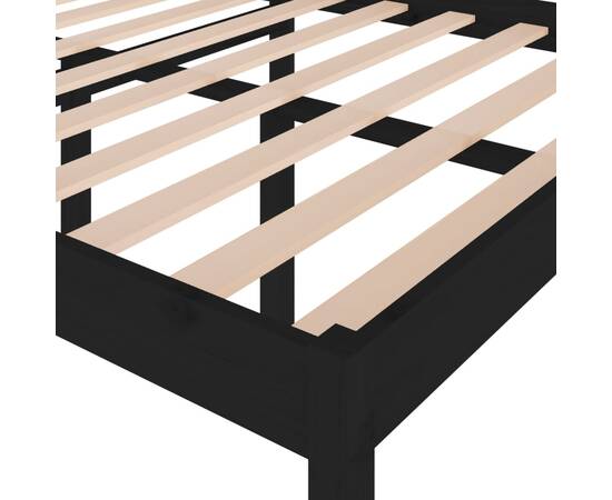 Cadru de pat dublu 4ft6,negru, 135x190 cm, lemn masiv de pin, 6 image