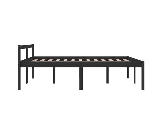 Cadru de pat dublu 4ft6,negru, 135x190 cm, lemn masiv de pin, 5 image