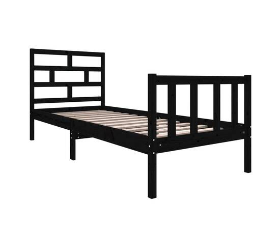 Cadru pat small single 2ft6, negru, 75x190 cm, lemn masiv pin, 3 image