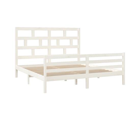 Cadru de pat super king 6ft, alb, 180x200 cm, lemn masiv, 3 image