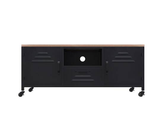 Comodă tv, negru, 110x30x43 cm, fier și lemn masiv de brad, 3 image