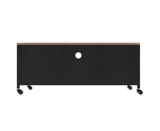 Comodă tv, negru, 110x30x43 cm, fier și lemn masiv de brad, 5 image