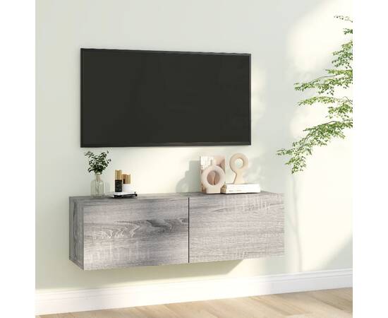 Comodă tv de perete, gri sonoma, 100x30x30 cm, lemn prelucrat
