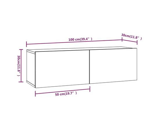 Comodă tv de perete, gri sonoma, 100x30x30 cm, lemn prelucrat, 8 image