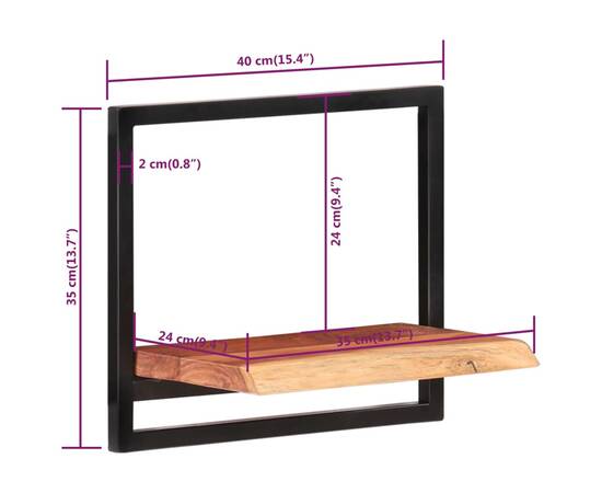 Rafturi de perete 2 buc. 40x24x35 cm lemn masiv acacia/oțel, 7 image