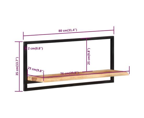 Rafturi de perete 2 buc. 80x25x35 cm lemn masiv acacia/oțel, 7 image