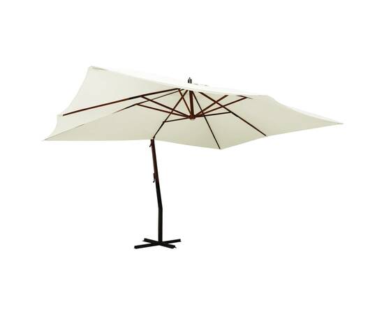 Umbrelă suspendată cu stâlp din lemn, alb nisipiu, 400x300 cm
