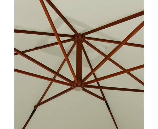 Umbrelă suspendată cu stâlp din lemn, alb nisipiu, 400x300 cm, 5 image