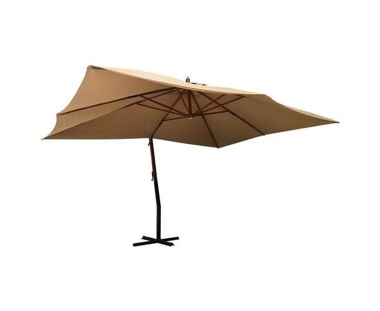 Umbrelă suspendată cu stâlp din lemn, gri taupe, 400x300 cm