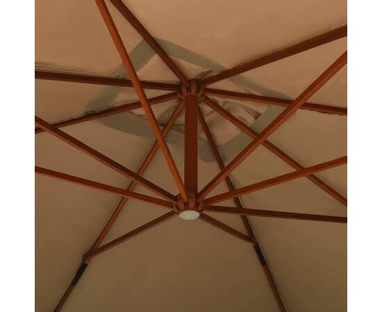 Umbrelă suspendată cu stâlp din lemn, gri taupe, 400x300 cm, 5 image