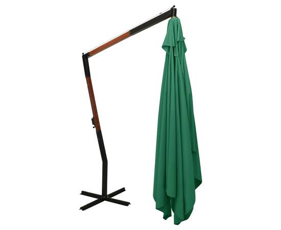 Umbrelă suspendată cu stâlp din lemn, verde, 400x300 cm, 4 image