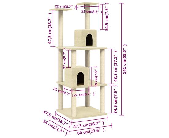 Ansamblu pisici cu stâlpi din funie de sisal, crem, 141 cm, 8 image