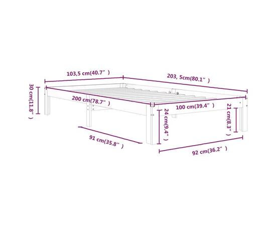 Cadru de pat, 100x200 cm, lemn masiv de pin, 8 image