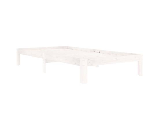 Cadru de pat, alb, 100x200 cm, lemn masiv de pin, 4 image