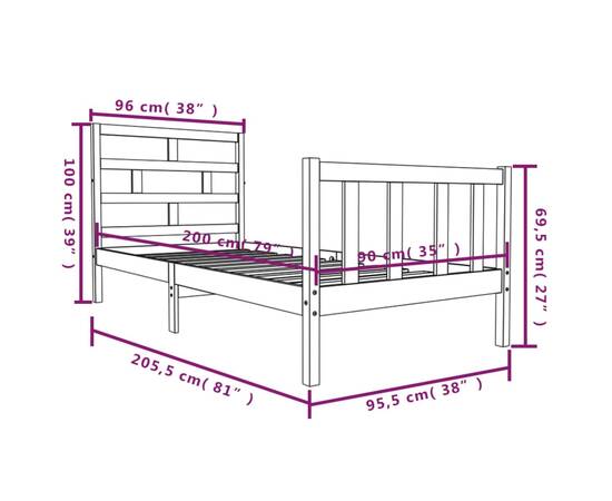 Cadru de pat, alb, 90x200 cm, lemn masiv de pin, 9 image