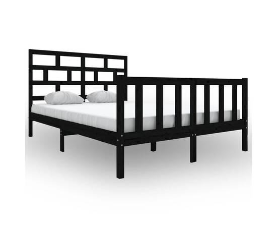 Cadru de pat, negru, 160x200 cm, lemn masiv de pin, 2 image