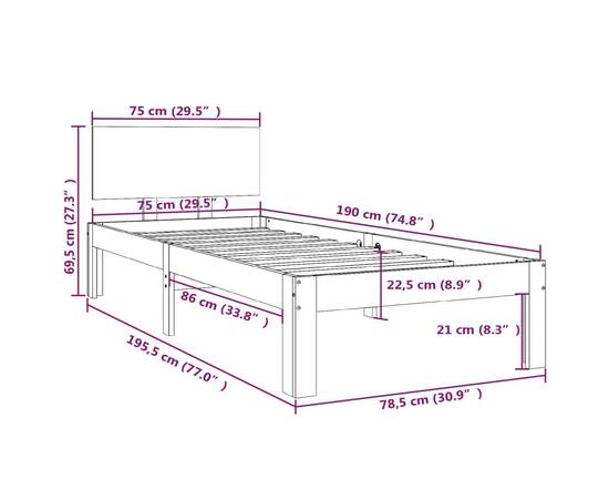 Cadru de pat mic single 2ft6, 75x190 cm, lemn masiv, 8 image